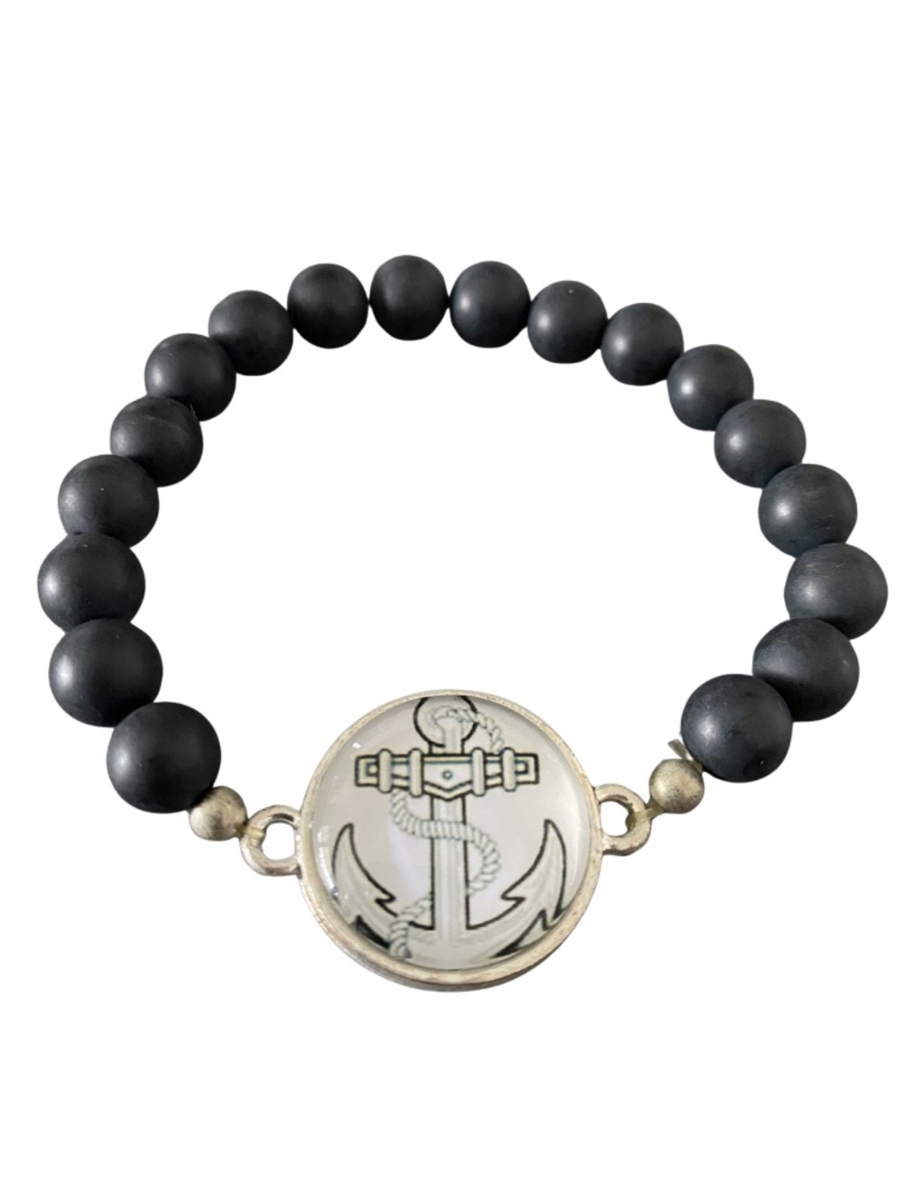 Matte Onyx Anchor Bracelet โ Handmade in Montreal, Minimalist Stretch Bracelet